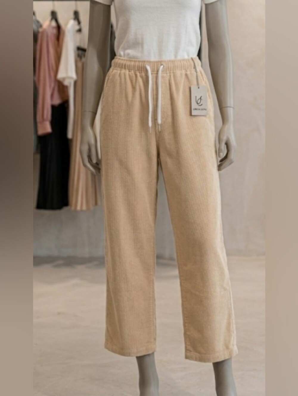 Urban Outfitters Beige Corduroy Wide Leg Drawstring Pants (M) Comfy Streetwear
